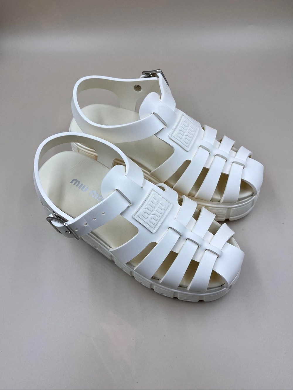 Miumiu Chunky White Jelly Sandals with Buckle Strap - Picture 2 of 16